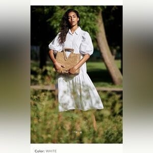 Anthropologie White Dress Puff Sleeve